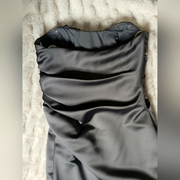 David's Bridal Elegant Smokey Gray Strapless Dress - Picture 6 of 12